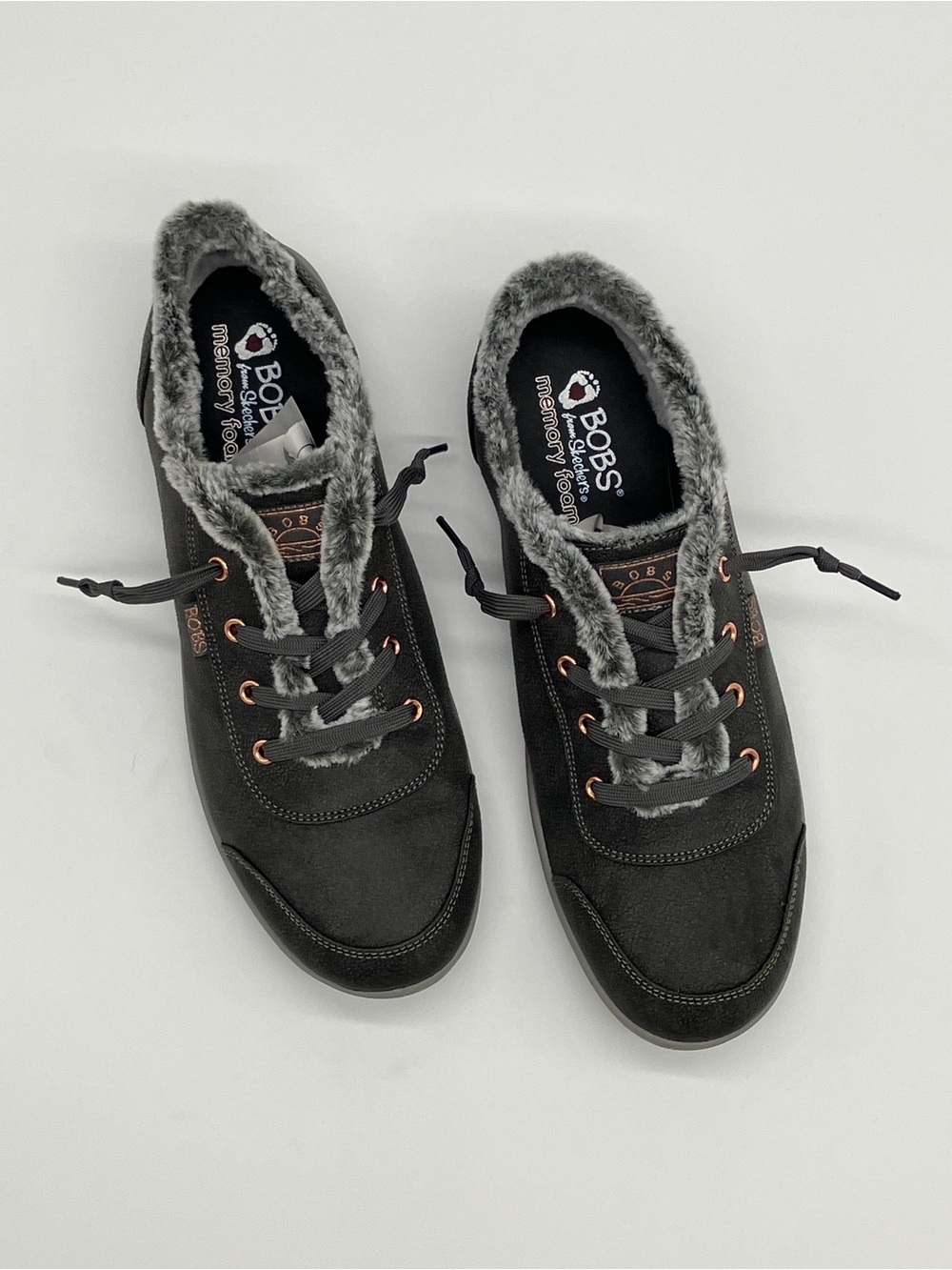 Skechers Black Casual Faux-Fur Trim Lace-Up Sneakers